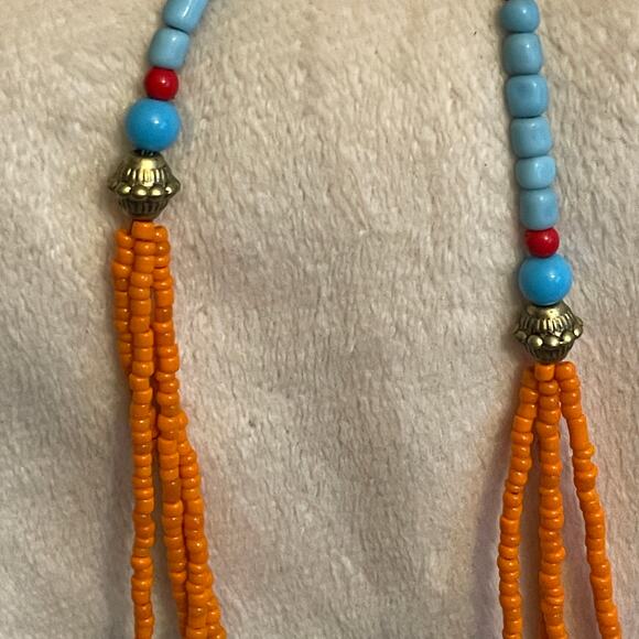 Boho Western Multi-layer Beaded Necklace Retro Ethnic Turquoise Red & Orange - Picture 6 of 6